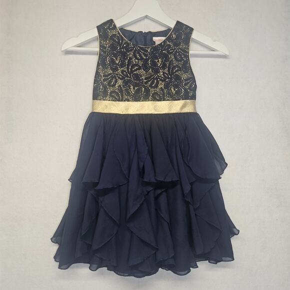 Youngland Girls Navy Blue and Gold Party Dress - Picture 1 of 6